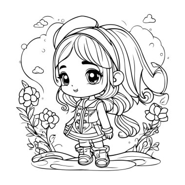 Çiçekli Sevimli Küçük Bir Kızın Renkli Sayfa Özeti
