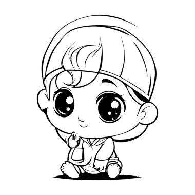 Şapkalı şirin bir çocuk. Boyama kitabı için Vektör illüstrasyonu.