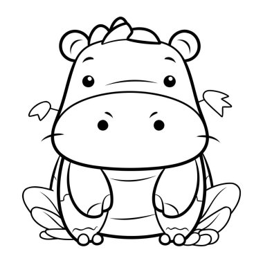 Renklendirme Kitabı için Siyah ve Beyaz Hippo Hayvan Karakteri Çizimi