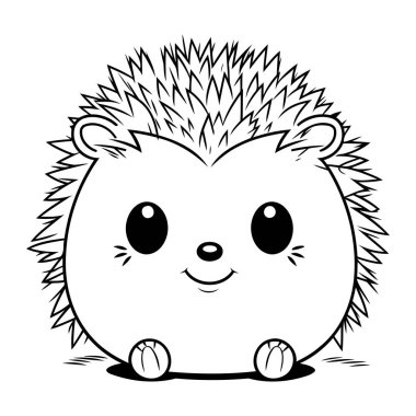 Kirpi karikatür vektör çizimi siyah beyaz grafik tasarımı