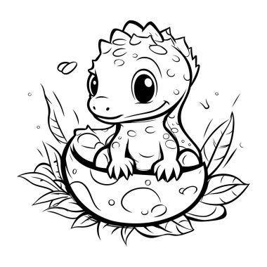 Yumurtadaki sevimli dinozor. Boyama kitabı için Vektör illüstrasyonu.