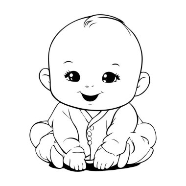 Beyaz arka planda oturan tatlı bir erkek bebek. Vektör illüstrasyonu.