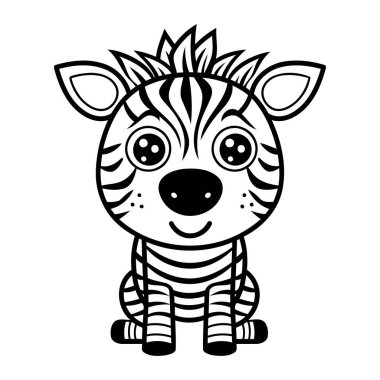 Şirin zebra. Boyama kitabı için siyah ve beyaz vektör çizimi.