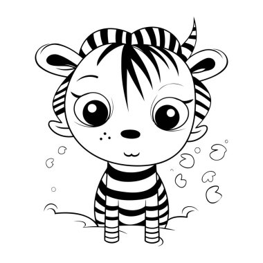 Şirin bebek zebra. Boyama kitabı veya sayfa için vektör illüstrasyonu.