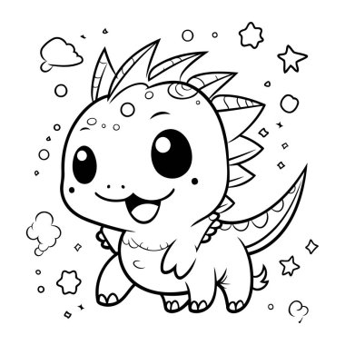 Şirin Dinozor Vektör İllüstrasyonunun Renkli Sayfa Özeti.