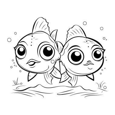 Çocuklar için boyama kitabı. İki tatlı balık. Renk sayfası