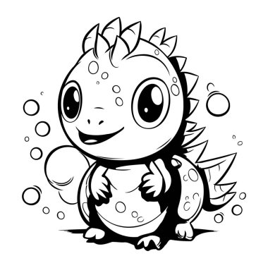 Renklendirme Kitabı için Siyah ve Beyaz Dinozor Hayvan Karakteri Çizimi