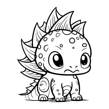 Şirin küçük ejderha. Boyama kitabı veya sayfa için vektör illüstrasyonu.