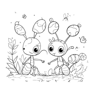 Bahçedeki şirin karıncalar. Çocuklar için boyama kitabı