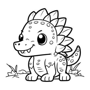 Şirin Dinozor Vektör İllüstrasyonunun Renkli Sayfa Özeti.