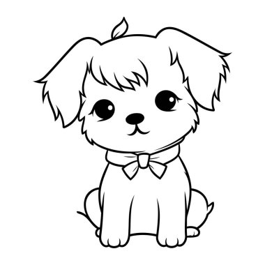 Siyah beyaz küçük köpek çizgi film vektör çizimi grafik tasarımı