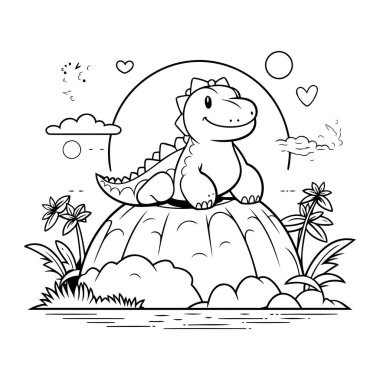 Peyzaj vektörü illüstrasyon tasarım tasarımı çiziminde şirin küçük timsah