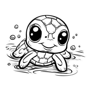 Karikatür kaplumbağası denizde yüzüyor. Boyama kitabı için Vektör illüstrasyonu