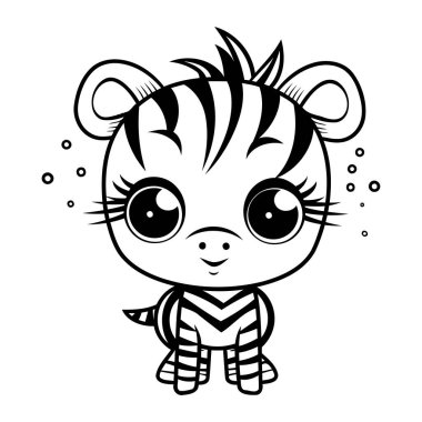 Tatlı çizgi film kaplanı. Boyama kitabı için siyah ve beyaz vektör çizimi.