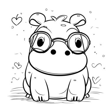 Gözlüklü şirin su aygırları. Boyama kitabı için Vektör illüstrasyonu.