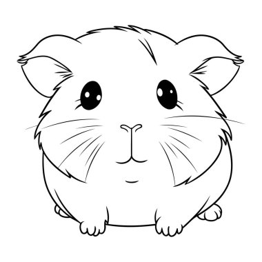 Hamster siyah ve beyaz vektör çizimi. Tatlı çizgi film hamster 'ı..