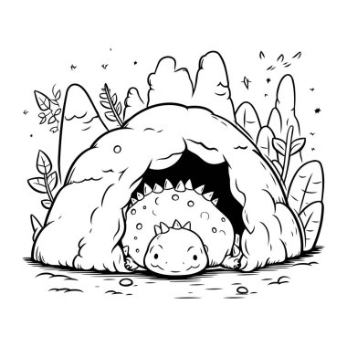 Ormandaki dinozor iglosu. Boyama kitabı için Vektör illüstrasyonu.