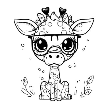 Şirin bir zürafa çizgi filmi. Çocuklar için boyama kitabı. Vektör illüstrasyonu