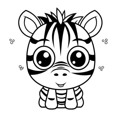 Şirin zebra. Boyama kitabı için siyah ve beyaz vektör çizimi.