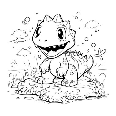 Şirin bir karikatür dinozor. Boyama kitabı veya sayfa için vektör illüstrasyonu.