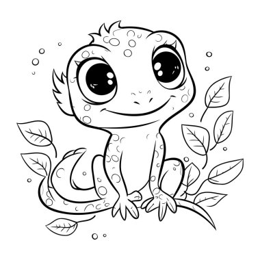 Çocuklar için boyama kitabı. Çizgi film sevimli kertenkele. Vektör illüstrasyonu.