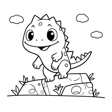 Şirin Dinozor Vektör İllüstrasyonunun Renkli Sayfa Özeti.