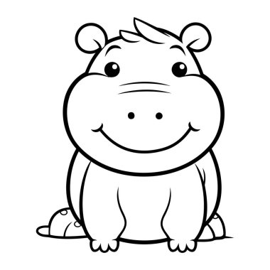 Tatlı Hippo Hayvan Karakterinin Siyah ve Beyaz Çizgi Filmleri