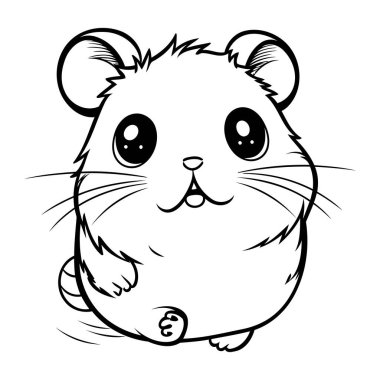 Siyah ve Beyaz Çizgi Film Sevimli Hamster Hayvan Karakteri Renklendirme Kitabı