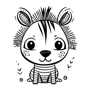 Beyaz arka planda izole edilmiş şirin el çizimi zebra. Vektör illüstrasyonu.