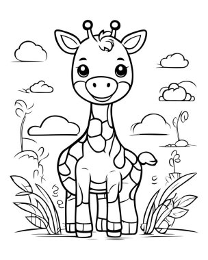 Karikatür Zürafa Vektör İllüstrasyonunun Renkli Sayfa Özeti.