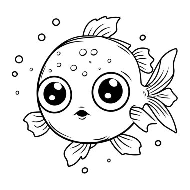 Tatlı çizgi film balığı. Çocuklar için boyama kitabı. Vektör illüstrasyonu.