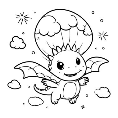 Çocuklar için boyama kitabı. Kanatlı sevimli ejderha. Vektör illüstrasyonu.
