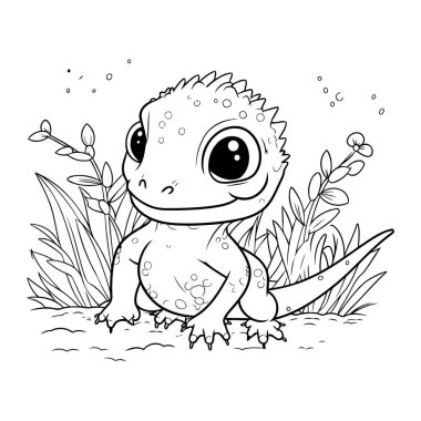 Küçük sevimli kertenkelenin boyama sayfası. Vektör illüstrasyonu beyaz arkaplanda izole edildi.