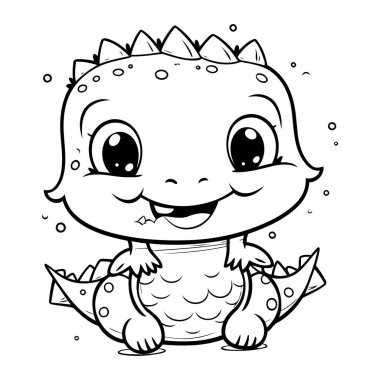 Beyaz Arkaplanda İzole Edilmiş Şirin Dinozor Çizgi Filmi Maskot Karakteri Çizimi