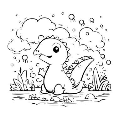 Çocuklar için boyama kitabı. Parktaki sevimli dinozor. Vektör illüstrasyonu.
