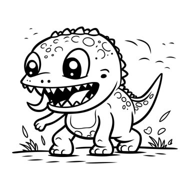 Şirin dinozor çizgi filmi. Boyama kitabı veya sayfa için vektör illüstrasyonu.