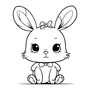 Şirin çizgi film tavşanı. Renklendirme Kitabı için Vektör İllüstrasyonu.