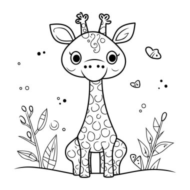 Zürafa çizgi film tasarımı. Hayvanat bahçesi hayatı doğa ve hayvan temalı Vektör illüstrasyonu
