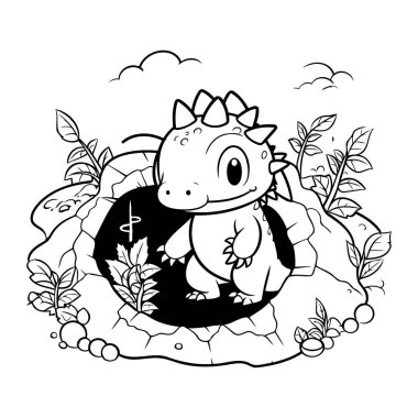 Bahçedeki sevimli dinozor. Çocuklar için boyama kitabı. vektör illüstrasyonu