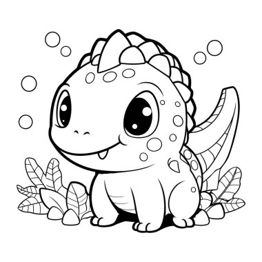 Şirin bir karikatür dinozor. Boyama kitabı için vektör illüstrasyonu. Renk sayfası