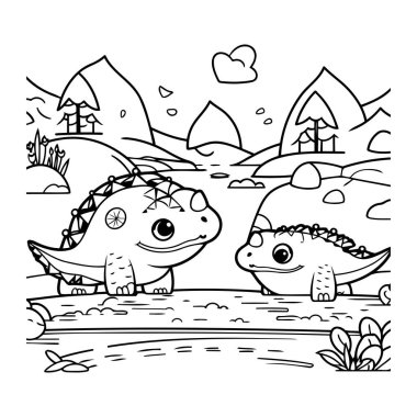 Ormandaki sevimli dinozorlar. Çocuklar için boyama kitabı