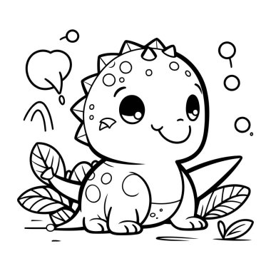 Konuşma Baloncuklu Şirin Dinozor. Renklendirme Kitabı için Vektör İllüstrasyonu