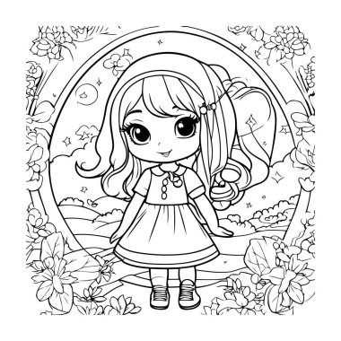 Çiçekli Sevimli Küçük Bir Kızın Renkli Sayfa Özeti