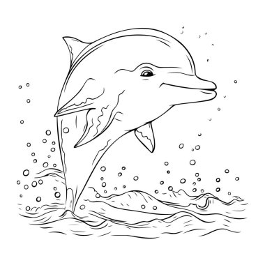 Sudan atlayan yunus. Yetişkinler için boyama kitabı.