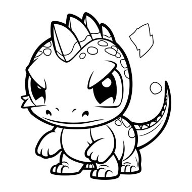 Siyah ve Beyaz Renkli Kitap için Şirin Dinozor Hayvanı Çizimi