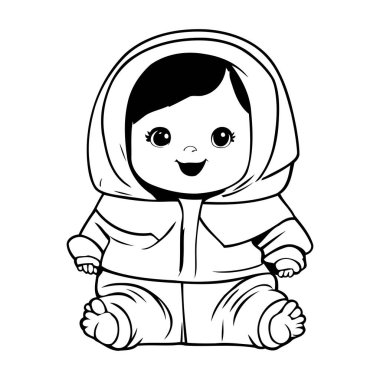 Kışlık kıyafetleri olan şirin bir oğlan çocuğu. Çizgi film vektör çizimi grafik tasarımı.