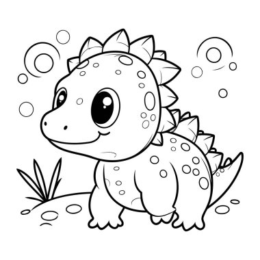 Şirin Dinozor Vektör İllüstrasyonunun Renkli Sayfa Özeti.