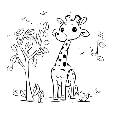Ormandaki zürafa. Boyama kitabı için çizgi film vektör çizimi