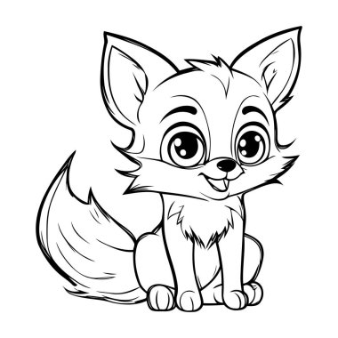 Şirin Çizgi film Fox Siyah ve Beyaz Vektör İllüzyonu. Beyaz Arkaplanda İzole Edilmiş