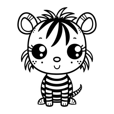 Küçük sevimli kaplan kawaii karakter vektör çizim vektör çizim tasarımı